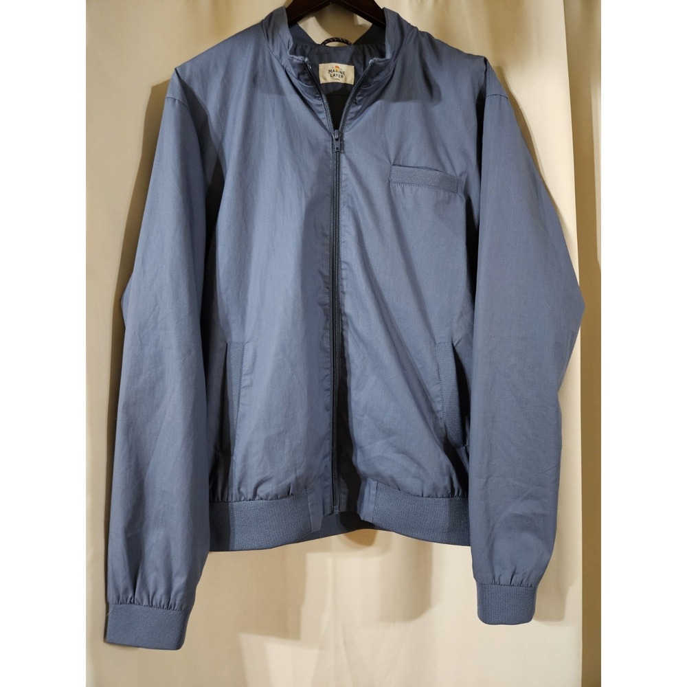 Marine Layer Mens Blue Full Zip Bomber Jacket Large Ribbed Trim Stand Collar